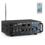 Moukey Amplificateur Audio 2.0 Canaux, Amplificateur Stéréo Bluetooth 5.0 100W, Amplificateur HiFi, Radio FM Portable, Entrée Carte SD/USB, pour Voiture ou Maison, MAMP3
