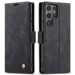 QLTYPRI Case for Samsung Galaxy S24 Ultra 5G, Vintage PU Leather Wallet Case Card Slot Kickstand Magnetic Closure Shockproof Flip Folio Case Cover for Samsung S24 Ultra 5G - Black