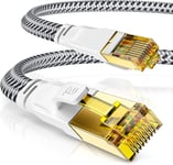 Câble réseau CAT 7 plat et fin 30 m Câble LAN pour 10 Gigabit haute vitesse, câble Internet, câble plat, câble de pose ¿ 10 Gbps Câble RJ45 pour commutateur, routeur, modem PC, 30 m, blanc.[G3095]