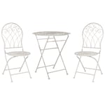 Ensemble de Bistrot en Métal Blanc Cassé Table et 2 Chaises Pliantes Balcon Sti