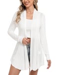 iClosam Gilet Femme Long Tricot Veste Femme Longue Pull Gilet Femme Manches Longue, Blanc1, L