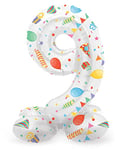 Folat- Zahl 63969 Ballon Aluminium Numéro avec Base Chiffre 9 Joyful Party 72 cm-pour Date, Anniversaire, Décoration, Pas Besoin d'hélium, Multicolore