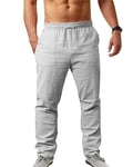 NANAMEEI Pantalon Lin Homme de Plage Pantalon Leger Ete Homme Décontractés Taille Elastique Casual Coton Yoga Pants Men Gris L