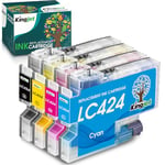 KINGJET LC424 Ink Cartridges Replacement for Brother LC424 Ink Cartridges Multipack Compatible with Brother DCP-J1200W DCP-J1200WE Printer (Black Cyan Magenta Yellow, 4-Pack)