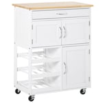 Rolling Kitchen Island Trolley Storage Cart Rubberwood Top Drawer