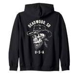 Deadwood South Dakota USA Distressed Cowboy Skull Design Zip Hoodie