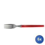 6x Table Forks In Stainless Steel Rising Sun Handle Red