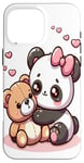 Coque pour iPhone 16 Pro Max Adorable panda et ours en peluche câlins style kawaii