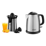 Russell Hobbs Presse Agrumes Electrique, 2 Sens Rotation, 2 Cônes Interchangeables - Inox & Russell Hobbs Bouilloire Compacte 1L, Ebullition Rapide, Filtre Anti-Calcaire Amovible