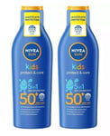 2x Nivea Sun Kids - Protect & Care SPF 50+ Sun Cream | 5in1 Protection - 200ml