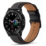 Tasikar Leather Bands Compatible with Samsung Galaxy Watch 7/6/5/4 Band/Watch 6 Classic 43mm 47mm/Watch 5 Pro Band, Genuine Leather Strap for Galaxy Watch 4 Classic/Watch 3, Black