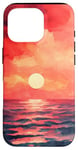 Coque pour iPhone 16 Pro Housse de téléphone motif aquarelle géométrique plage et océan coucher de soleil rouge