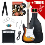 Pack Guitare Electrique Set Amplificateur Accordeur Sac Cable Sangle Sunburst