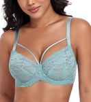 DotVol Soutien-Gorge Femme Quotidien sans rembourré Confortable Grande Taille sous-vêtements Dentelle avec Lacets Bleu Vert 85F