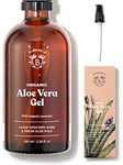 Bionoble Organic Aloe Vera Gel 100ml - Made with 100% Pure Fresh Aloe Pulp and Organic Lavender - Xanthan Free - Face, Eye Contour, Body, Hair - Glass Bottle + Pump