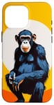 Coque pour iPhone 16 Pro Max Chimpanzé à l'horizon avec soleil dans le jeu de couleurs primate singe