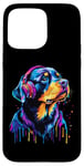 Coque pour iPhone 15 Pro Max Rottweiler Lover Pop Art portant des écouteurs drôles Rottweiler