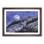 Big Box Art Full Moon Over The Mountains Painting Framed Wall Art Picture Print Ready to Hang, Walnut A2 (62 x 45 cm)