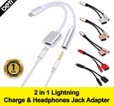 Adapter Splitter 2in1 8 Pin Charge & Headphones Jack 3.5mm AUX Same Timer iPhone