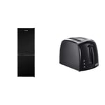 Russell Hobbs Low Frost Black 60/40 Fridge Freezer, 173 Total Capacity & Textures 2 Slice Toaster (Extra Wide Slots, 6 Browning levels, Frozen