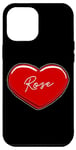 Coque pour iPhone 12 Pro Max Rose en forme de cœur dessinée à la main – Prénom Cœurs I Love Rose