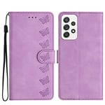 MOTIKO Butterfly Wallet Case fit for Samsung Galaxy A53 5G Case | Premium Flip Phone Case Shockproof PU Leather Embossed Magnet Cover with Kickstand Card Holder | Purple