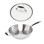 Lot wok tout inox et couvercle verre 30 cm Excell'Inox Mathon