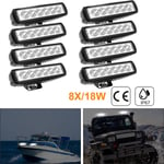 8x 18W Phare de Travail Carre a Leds dc 12V 24V Quad Camion Bateau Tracteur Offroad Imperméable