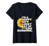 Womens I'm A Happy Go Lucky Ray Of Fucking Sunshine Shirt Sunflower V-Neck T-Shirt