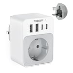 TESSAN Adaptateur Prise Anglaise, 5 en 1 Prise Anglaise Adaptateur Francais avec 2 USB C et 2 USB A, 3250W Prise Adaptateur Anglaise, Adaptateur Prise Irlande, Adaptateur Type G pour UK Irlande Dubai