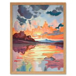 Dawn Break Atmospheric Clouds Over Mono Lake Modern Watercolour Painting Art Print Framed Poster Wall Decor 12x16 inch