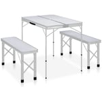 Table de camping pliable avec 2 bancs Aluminium Blanc