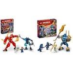 LEGO Ninjago Le Robot Élémentaire du Feu de Kai, Jouet Ninja pour Enfants & Ninjago Pack de Combat : Le Robot de Jay, Jouet de Ninja pour Enfants avec Figurines incluant Jay avec Mini-Katana