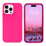 DOMAVER Silicone Coque pour iPhone 15 Pro Max, Housse Liquide Téléphone Protection pour iPhone 15 Pro Max Antichoc Antidérapante, Souple Case Etui Fin, Rose Fluo