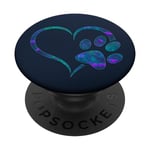 Purple Teal Blue Dog Paw Print Heart Dark Blue PopSockets Adhesive PopGrip