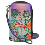 Anna by Anuschka Women Case & Wallet Hand-Painted Leather Smartphone Bag & Purse-Tropical Flamingos, Multicoloured, One Size