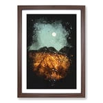 Big Box Art The Moon Above The Mountains Paint Splash Framed Wall Art Picture Print Ready to Hang, Walnut A2 (62 x 45 cm)