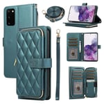 ELISORLI Wallet Case for Samsung Galaxy S20 FE 5G 6.5 inch with Wrist Strap,Shoulder Strap,9+ Card Slots Leather Stand Phone Cover for S 20 EF UW S20FE5G S20FE 20S S2O Fan Edition 4G G5 Women Green