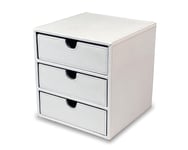 OSCO White Faux Leather 3 Drawer Chest | Small Item Storage | Stackable | Lego C