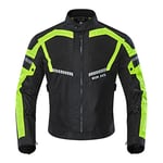 BORLENI Veste de Moto Homme Été, Blouson Moto Respirant, avec Homologué CE Protections Amovibles aux Coudes et Épaules, Réflexion Brillante, Noir/Vert XXL