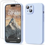 3 En 1 Coque Iphone 15 Silicone Liquide - Avec 2 Verre Tremp?? - ??Tui Protection Pr??Cise De Cam??Ra [R??Sistant Aux Rayures [Antid??Rapant Iphone 15 Case 6.1"", Bleu Ciel