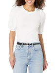 Amazon Essentials T-Shirt Ras Du Cou Coupe Classique à Manches Courtes Bouffantes Femme, Blanc Vif, XS