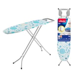 Vileda Neo Ironing Board with Hanger Hooks, Adjustable Height, Compact Ironing Surface 114 cm x 33 cm, 100% Cotton Cover with Foam, Non Slip Feet, Kid Safe Pull and Lift Closing