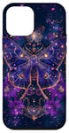 Coque pour iPhone 12 mini Papillon bleu foncé Luna Moth Witchy Blue et fleurs violettes