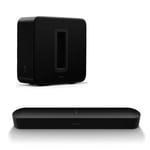 Sonos - Beam Black (Gen2) & Sonos - Subwoofer (Gen3) - Black Edition - Bundle