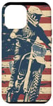 Coque pour iPhone 12 Pro Max Bleu Bohème Rayé Motocross Drapeau Américain Dirt Bike