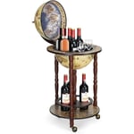 Relax4life - Support de Vin en Forme de Globe Terrestre en Bois avec 3 roulettes, Porte-Bouteille Vintage Style Classique de 2 Étages, 44,3X44,3X88CM