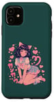 Coque pour iPhone 11 Anime Cat Girl Manga Hearts Kawaii Cute Holiday Valentines