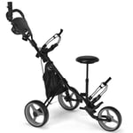 Foldable 3 Wheels Golf Push Pull Cart 4 Height Positions Golf Push Trolley-Grey