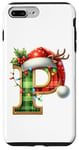 iPhone 7 Plus/8 Plus Red Christmas Plaid Initial P Monogrammed Santa Hat Letter P Case